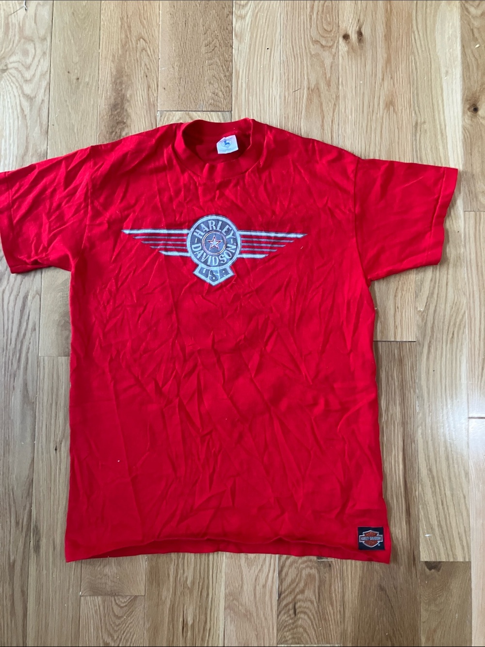 Vintage Harley-Davidson Red Tee with Winged USA Emblem large